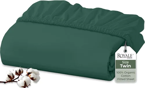 Vista 86 de Royale Linens Sábana bajera ajustable de algodón 100% orgánico - Tejido percal - Sábanas bajeras de bolsillo profundo súper suaves - Sábana elástica
