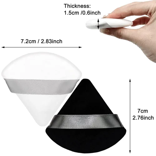 Vista 3 de 12 esponjas de maquillaje cosméticas, 2.76 pulgadas, portátil, suave, esponja, ajuste facial, terciopelo triangular con asa de cinta para polvo