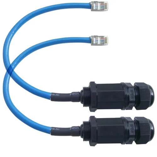 Vista 9 de 2 unids M20 RJ45 impermeable Cat5/5e/6 8P8C conector IP67 Ethernet LAN Cable Conector doble cabeza con escudo Cat6 Cable de red LAN al aire libre