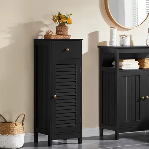 Vista 2 de Yaheetech 34.5”H Bathroom Storage Cabinet, Narrow Floor Cabinet with 1 Drawer & 1 Door,Slim Storage Organization for Bathroom,Living Black