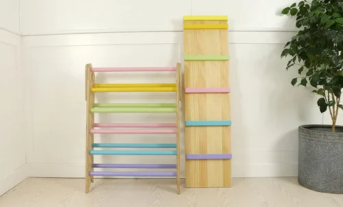 Vista 7 de Avenlur Olive - Escalera triangular plegable 3 en 1 y tobogán - Juego de escalada Montessori - Gimnasio de escalada de madera para interiores