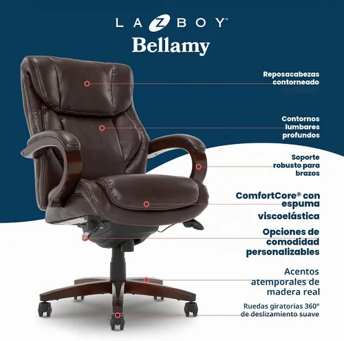 Vista 5 de La-Z-Boy Executive Ergonomic Office Chair with Lumar Support, Leather Chair Negro