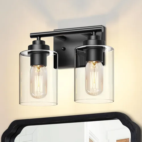 Vista 15 de SKEJAO Lámpara de tocador de baño sobre espejo, luz de tocador para baño, lámpara de pared para dormitorio, sala de estar (níquel, 2 luces)