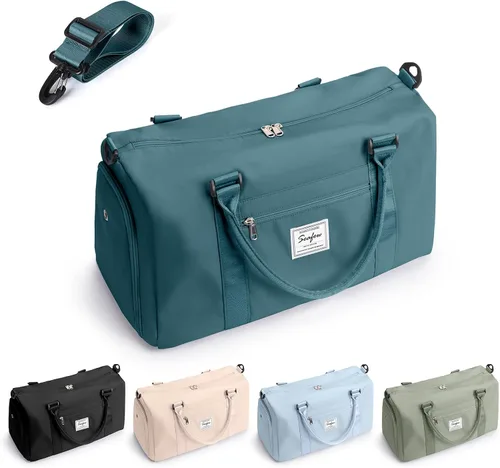 Bolsa de gimnasio para mujeres y hombres bolsa de viaje deportiva con compartimento para zapatos y bolsillo húmedo A-pavo real-azul