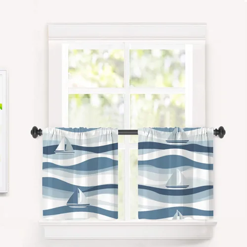 Vista 60 de Maritime Ocean Cafe Curtains,Anchors Nautical Art Blackout Tier Curtain Multilayer Polyester Short Kitchen Drapes 2 Pack 26X24 Inches