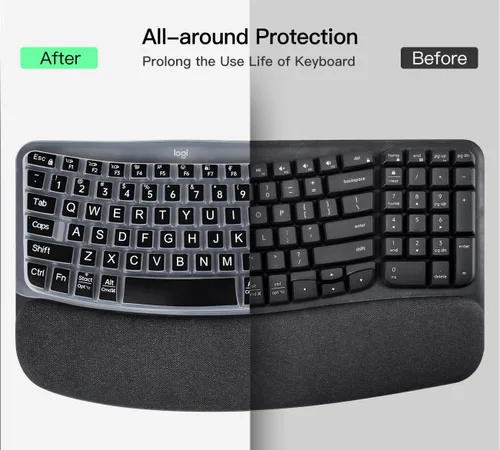Vista 6 de Logitech Wave Keys MK670 Combo - Funda para teclado Logitech Wave Keys, funda protectora ergonómica inalámbrica para teclado, accesorios de piel