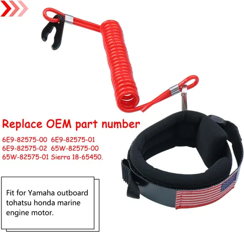 Vista 3 de Cordón de interruptor de parada de motor de barco marino para Jet Ski, correa de muñeca de repuesto 6E9-82575-00 para Yamaha Outboard Mercury