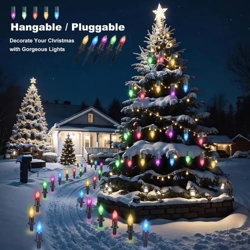 Vista 4 de C9 Luces de camino de Navidad para exteriores, 24.2 pies, 20 luces LED con estacas, luces de camino de Navidad impermeables conectables para patio