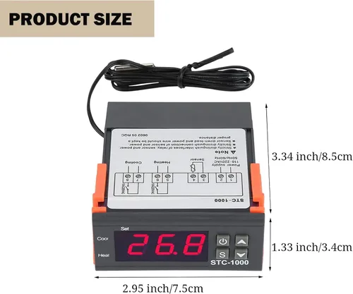 Vista 4 de STC-1000 Controlador digital de temperatura, AC 10A 110V-220V, controlador de temperatura LED digital, calefacción, enfriamiento, termostato