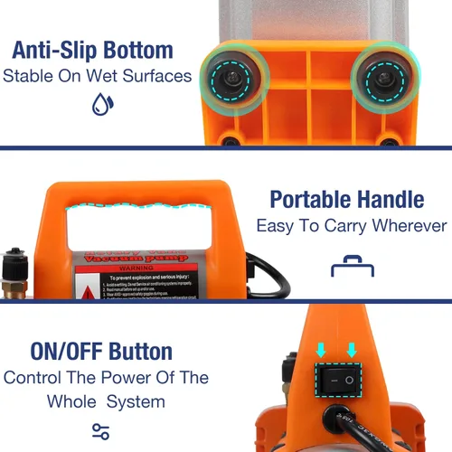 Vista 6 de BACOENG 3.5 CFM Bomba aspiradora, 110V 1/3 HP Bomba aspiradora giratoria de paletas de una etapa para HVAC con aceite, para recarga de refrigerante