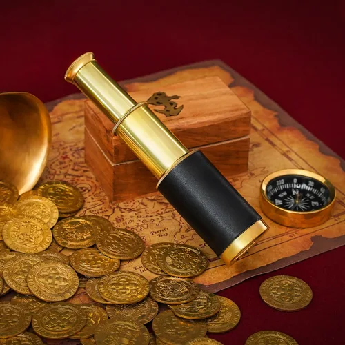 Vista 7 de Mythrojan Telescopio de mano de latón de 6 pulgadas Mini Spyglass con caja de madera, binocular pirata, accesorio de cosplay decorativo monocular