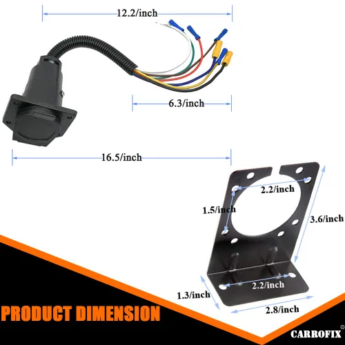 Vista 6 de Conector de 7 vías para camión RV Blade 7 Pin Trailer Adaptador de enchufe de cableado eléctrico 7 cables arnés de remolque con soporte de montaje