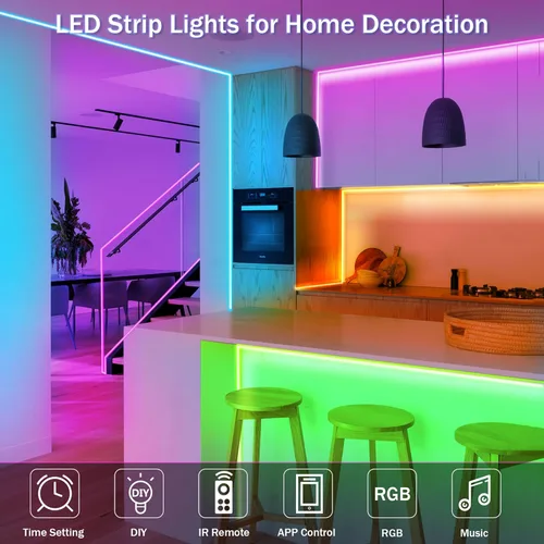 Vista 7 de KEELIXIN Luces LED con Sincronización de Música Tira de Luces LED RGB con APP y Control Remoto (50 pies)