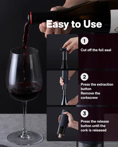 Vista 8 de HOTO Abrebotellas eléctrico, abridor automático de botellas con cortador de aluminio, descorcha más de 170 botellas, apertura instantánea de 10