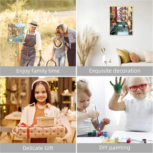 Vista 7 de Cskunxia 4 Pack Paint by Number DIY Acrylic Painting Paint by Number Kit Canvas Oil Paint by Numbers for Adults Kids with Paint Brushes for Home