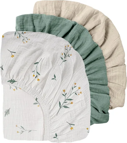 Vista 14 de Gllquen Baby Paquete de 3 sábanas de muselina para moisés, transpirables, elásticas, acogedoras, de algodón, para bebé, niño y niña, apta