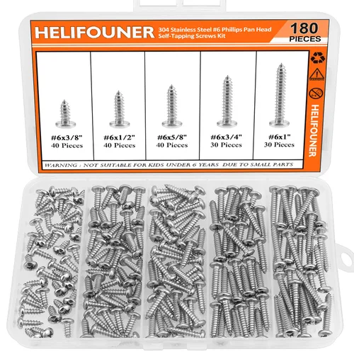 Vista 10 de HELIFOUNER - Juego de 250 tornillos para madera Phillips Pan Head Autorroscantes #2 x 1/4" 3/8" 1/2" 5/8" 3/4", kit surtido de 250 tornillos