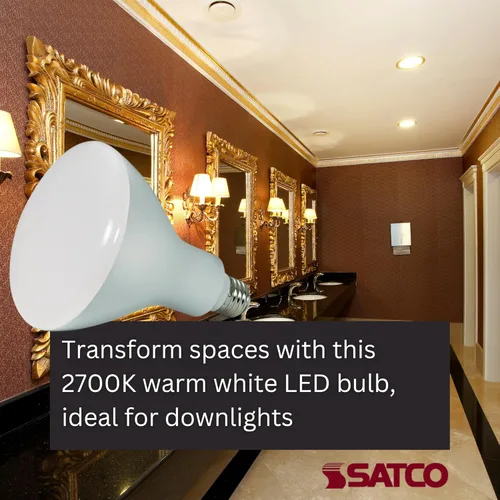 Vista 3 de Satco Bombilla LED S9634 BR40 de 11.5 W, 2700 K, blanco cálido, 940 lúmenes, ángulo de haz de 103°, regulable, base media (6 bombillas LED)