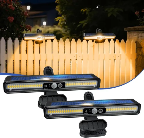Vista 10 de Luces solares con clip para exterior con sensor de movimiento, paquete de 2, 3 modos, luces de valla alimentadas por energía solar, 36 LEDs 6500K