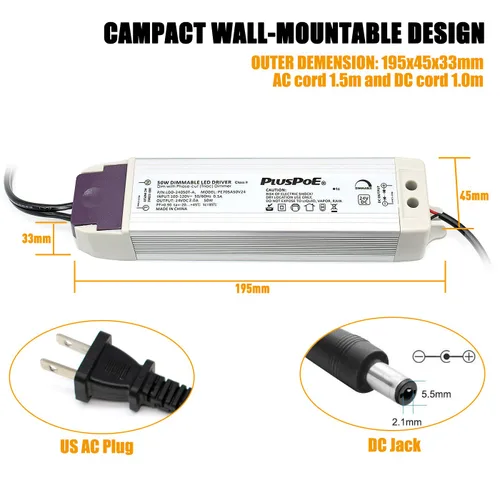 Vista 5 de PLUSPOE Tira de luz LED de 50W con controlador regulable (2A), magnético, transformador de 110V CA a 24V CC, fuente de alimentación de baja tensión