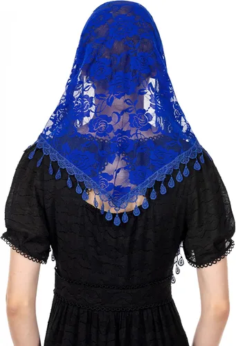 Vista 5 de Wgior Velo triangular para iglesia Capilla de encaje católica masiva bufanda para cubrir la cabeza para mujer
