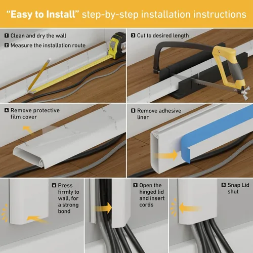 Vista 8 de D-Line Ocultador de Cables para Soporte de Pared de TV, Oculta Cables de TV Montada, Cubiertas de Cables, Cubierta Autoadhesiva para Cables