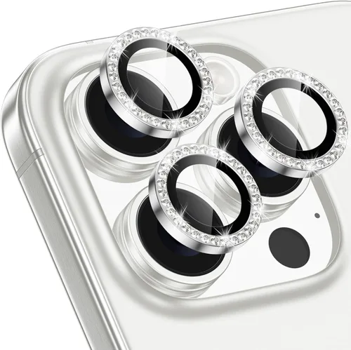 Vista 45 de Xfilm Protector de lente de cámara Bling para iPhone 14 Pro/14 Pro Max, dureza 9H a prueba de rayones, protector de anillo individual de metal