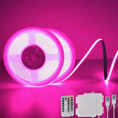 Vista 17 de OMIKA Tira de luces LED COB RGB de 6.6 pies, funciona con pilas, control remoto, regulable, cambio de color, tira de luces LED de batería, cortables
