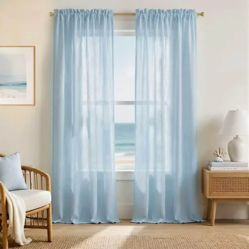 Vista 27 de Mrs.Naturall - Cortinas transparentes con bolsillo para barra de 36x63 pulgadas de lino mezclado negro