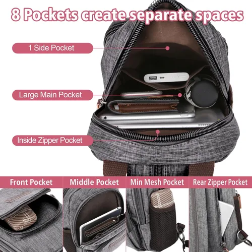 Vista 4 de PACKISM Mochila pequeña para mujer, bolsa convertible con múltiples compartimentos, correas ajustables, mini mochila