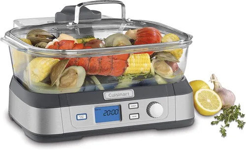 Vaporera digital de vidrio Cuisinart Cookfresh para cocinar, vaporera de verduras de 5 litros con 5 configuraciones preprogramadas, función mantener