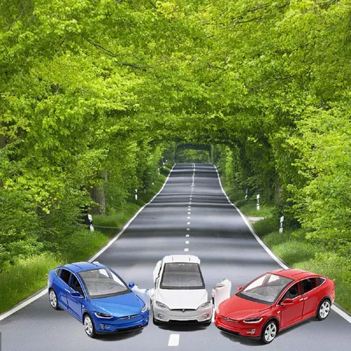 Vista 4 de Coche de juguete Modelo X, Vehículos de aleación con luces y sonido, juguetes de coches tirando hacia atrás, escala 1:32 (Negro)