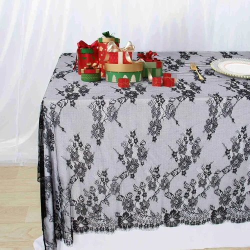 Vista 10 de Mantel de encaje rectangular de 60 x 120 pulgadas, mantel clásico de encaje vintage con superposición de encaje negro para suministros de fiesta