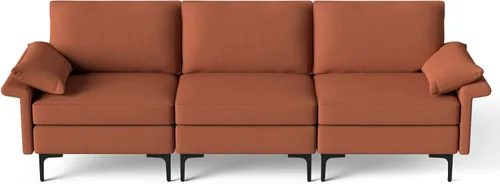 Vista 180 de Giantex Sofá modular de 3 asientos, 100.5 pulgadas de largo convertible con puerto USB y tomacorriente, cojín para reposabrazos, sofá modular