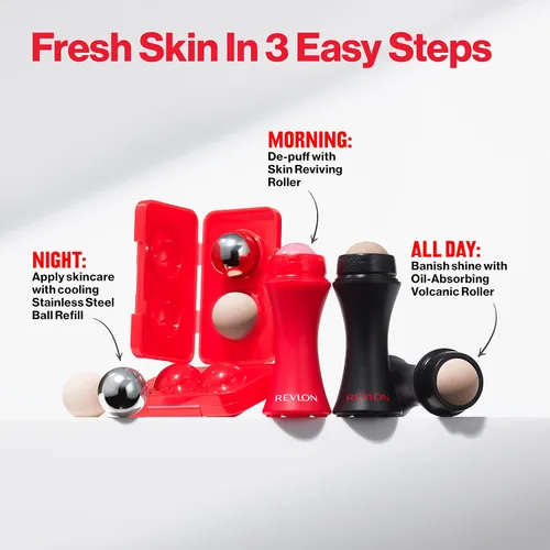 Vista 6 de Revlon Oil Absorbing & Cooling Facial Roller Refill Pack with Volcanic & Stainless Steel Stones in Storage Case, Eco-Friendly, Easy to Clean, 1 count