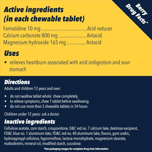 Vista 7 de Pepcid Reductor de ácido de doble acción completo + tabletas masticables antiácidas, sabor a bayas, 8 unidades.