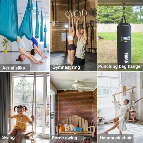 Vista 3 de BeneLabel Percha de Columpio con Rodamiento Giratorio de Capacidad de 800 Libras Soporte de Montaje en Techo de Acero Inoxidable Kit Colgante