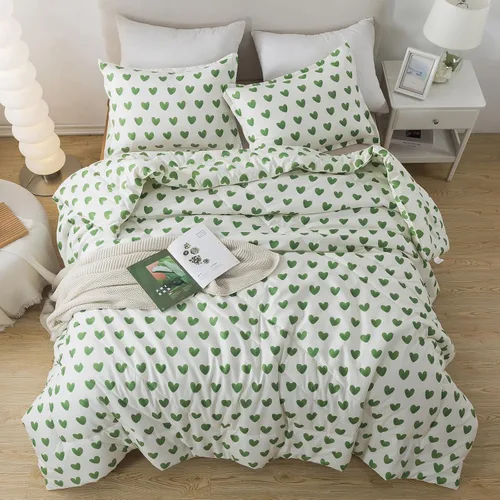 Vista 12 de Caressma - Juego de edredón tamaño individual - Juego de ropa de cama con edredón de color azul claro con bonito estampado de corazones, juego