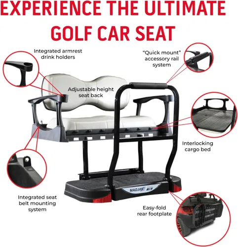 Vista 2 de MADJAX Genesis 250 Steel Golf Cart Rear Flip Seat Kit with Cargo Deck Negro
