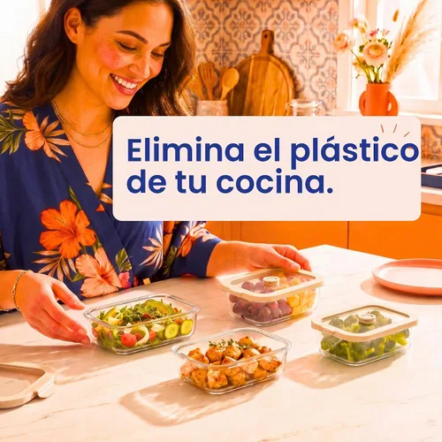 Vista 9 de Recipientes de vidrio no tóxicos con tapas, paquete de 4, 21 onzas Beige