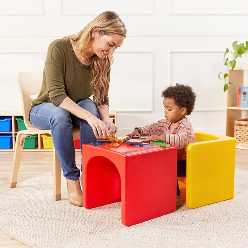 Vista 9 de ECR4Kids Tri-Me - Juego de mesa y sillas cubo, muebles multiusos, color rojo, 3 piezas