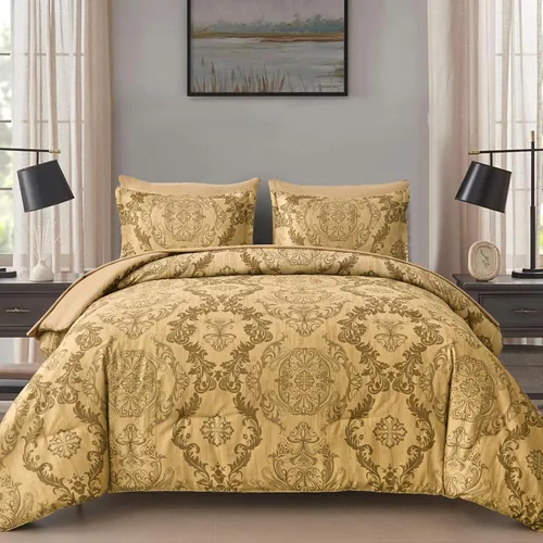 Vista 14 de WONGS BEDDING Juego de edredón Aqua tamaño Queen, textura de damasco, 7 piezas, cama en una bolsa, juego de sábanas de microfibra bohemio