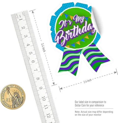 Vista 4 de easykart labels 320 calcomanías de feliz cumpleaños con texto en inglés "It's My Birthday" para niños, decoración de fiesta de cumpleaños