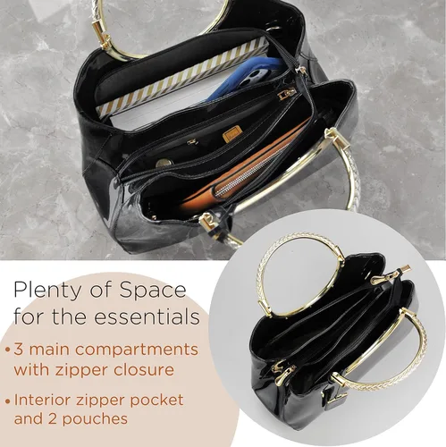 Vista 4 de HOXIS Charm - Bolso de hombro estructurado con agarre de metal brillante para mujer