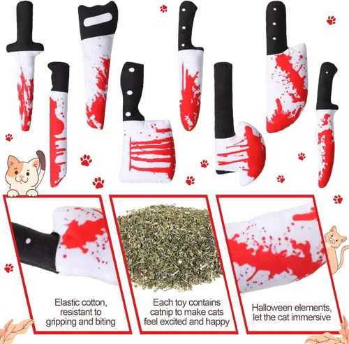 Vista 5 de Honoson 8 piezas de hierba gatera para gatos, juguetes de terror con forma de cuchillo de gato con forma de gato arrugado, juguetes de sonido