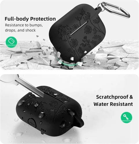 Vista 3 de Lerobo Funda con Flor Grabada Compatible con Apple AirPods Pro 2 Funda de Protección Completa para AirPods Pro 2ª 1ª Generación 2022/2023 USB C