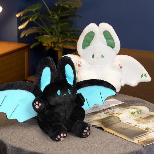 Vista 4 de PEACH CAT Almohada de peluche Kawaii de murciélago conejo lindo peluche de murciélago conejo para niños Negro 30 cm