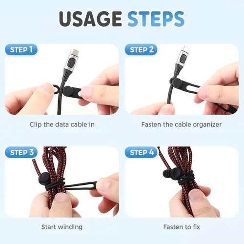 Vista 3 de Reusable Silicone Cable Organizer, Cord Holder Wire Ties for Bundling Charger Cables, Home Office Travel Gadgets (Green-5pc)
