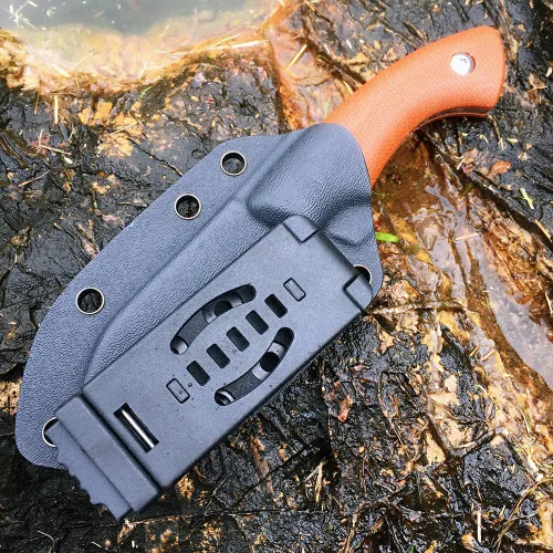 Vista 7 de Watchman WF220 EDC Cuchillo de hoja fija 14C28N Mango de micarta de acero con vainas Kydex para actividades al aire libre Camping (marrón)