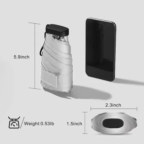 Vista 2 de LEAGERA Mini paraguas para bolso, paraguas de protección solar UPF 50+, protector UV, diseño pequeño de micro sombrilla de viaje para mujer